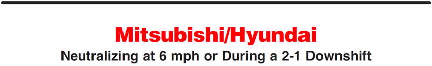 Mitsubishi/Hyundai
Neutralizing at 6 mph or During a 2-1 Downshift