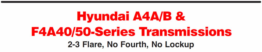 Hyundai A4A/B & F4A40/50-Series Transmissions
2-3 Flare, No Fourth, No Lockup