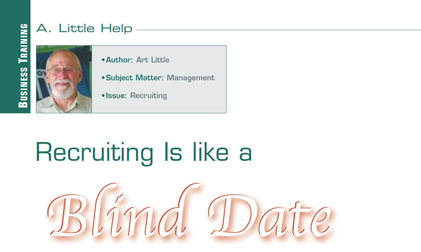Recruiting Is like a Blind Date

A. Little Help

Author: Art Little
Subject Matter: Management
Issue: Recruiting