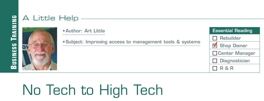 No Tech to High Tech

A. Little Help

Subject: Improving access to management tools & systems
Essential Reading: Shop Owner
Author: Art Little