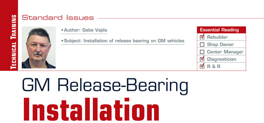 GM Release-Bearing Installation

Standard Issues

Subject: Installation of release bearing on GM vehicles
Essential Reading: Rebuilder, R & R
Author: Gabe Vajda